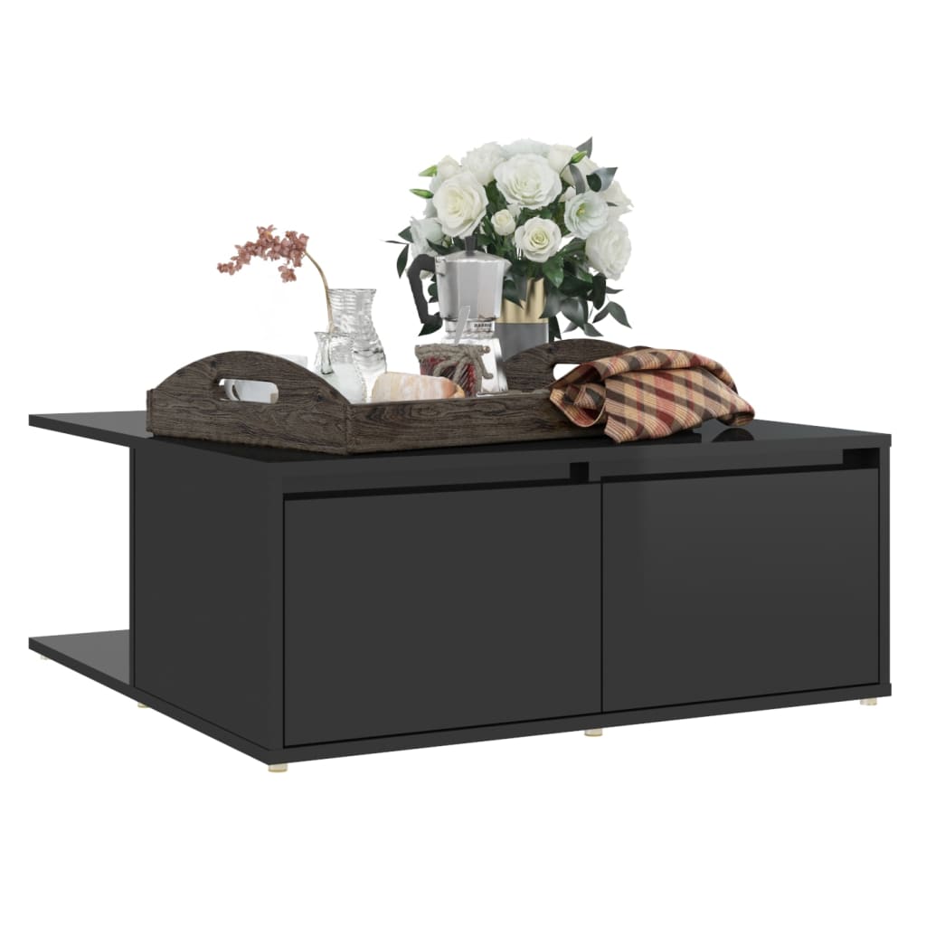 vidaXL Mesa de centro 80x80x31 cm contraplacado preto brilhante