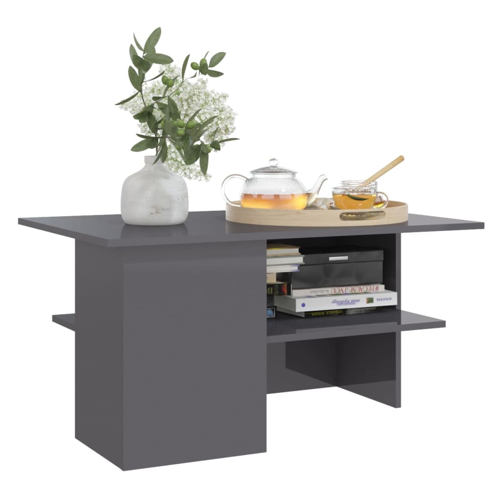 vidaXL Mesa de centro 90x60x46,5 cm contraplacado cinzento brilhante