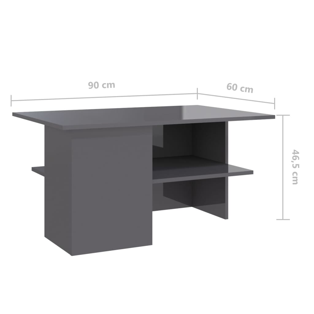 vidaXL Mesa de centro 90x60x46,5 cm contraplacado cinzento brilhante