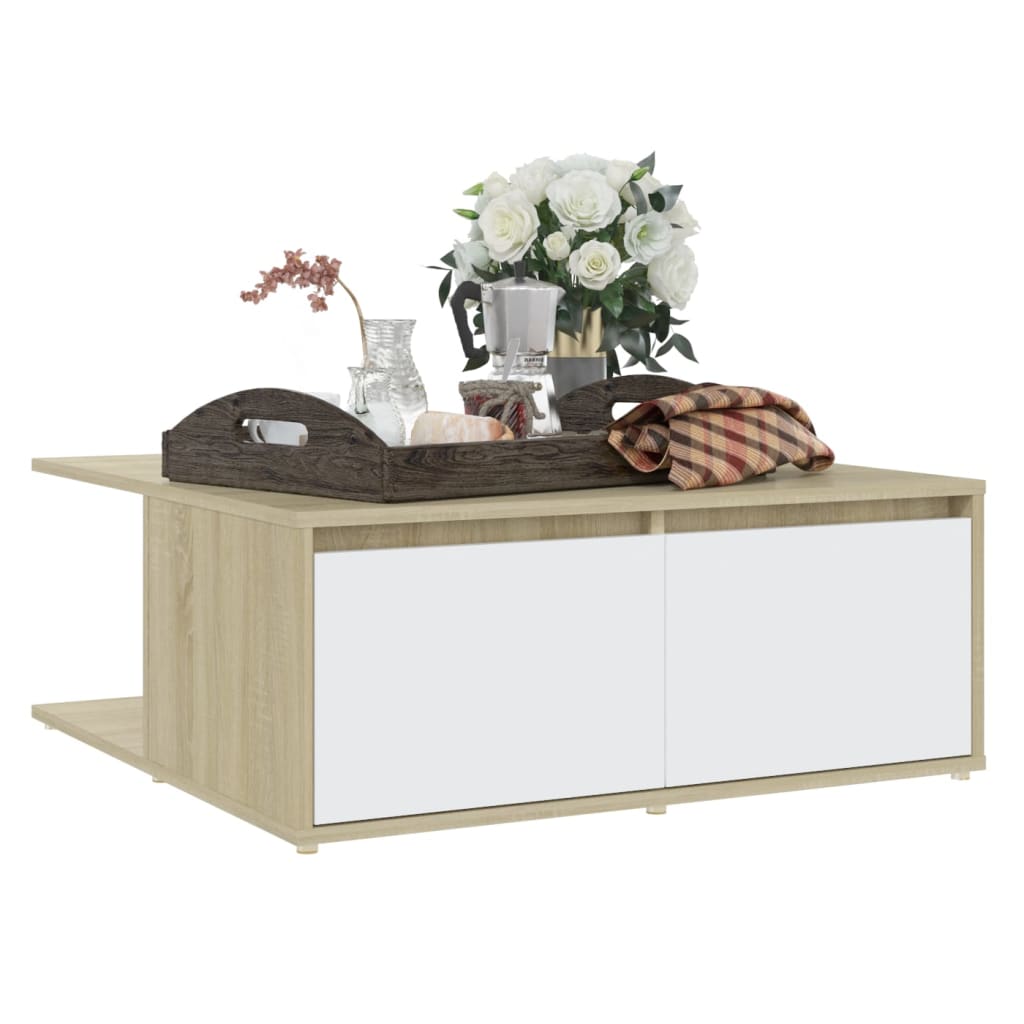 vidaXL Mesa de centro 80x80x31 cm contrapl. branco e carvalho sonoma