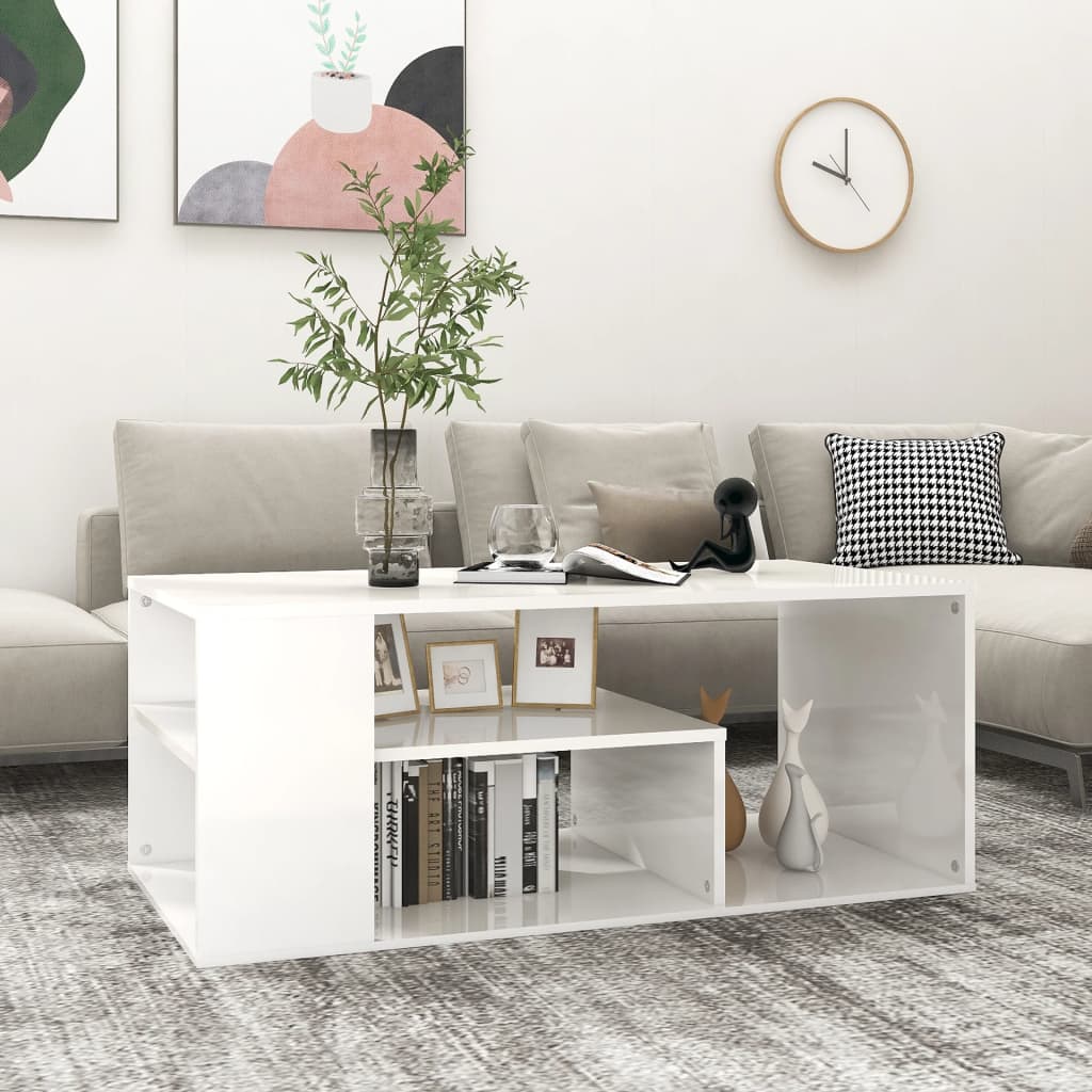 vidaXL Mesa de centro 100x50x40 cm contraplacado branco brilhante