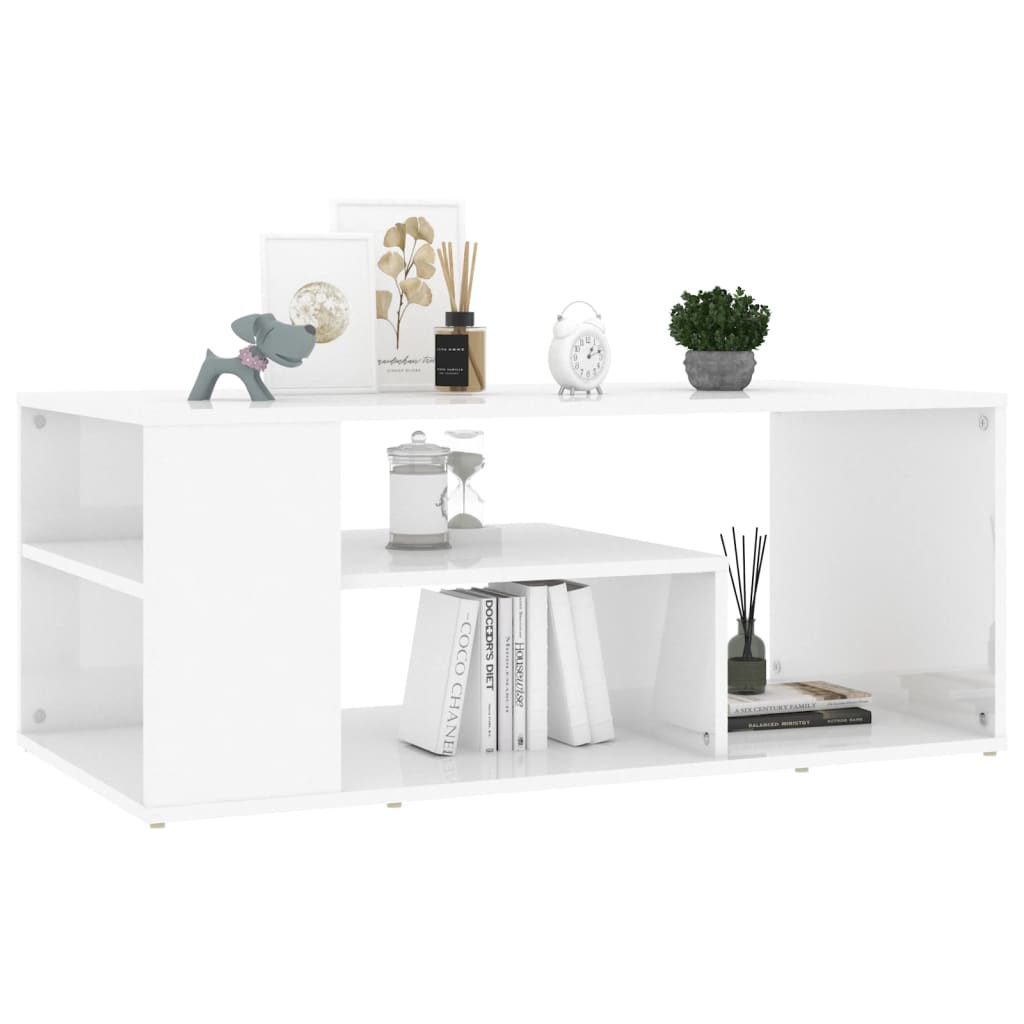 vidaXL Mesa de centro 100x50x40 cm contraplacado branco brilhante