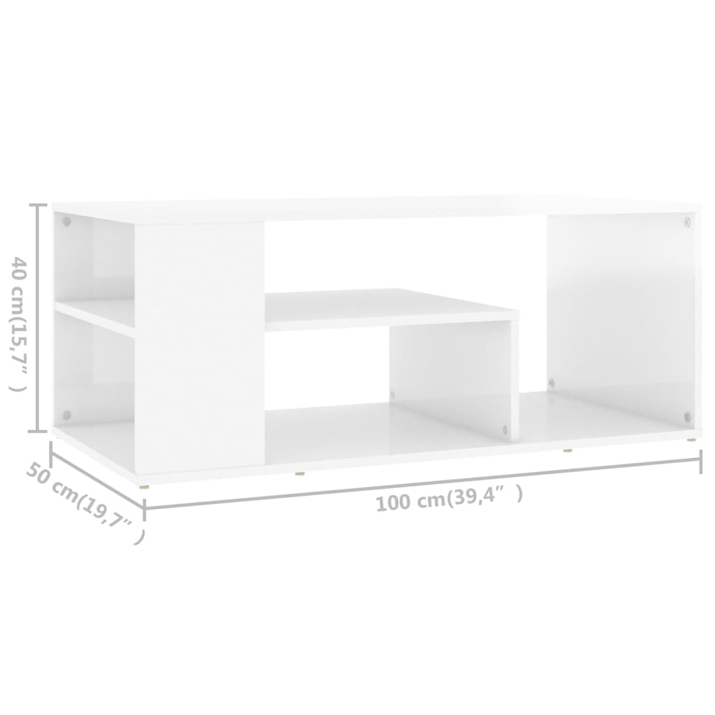 vidaXL Mesa de centro 100x50x40 cm contraplacado branco brilhante