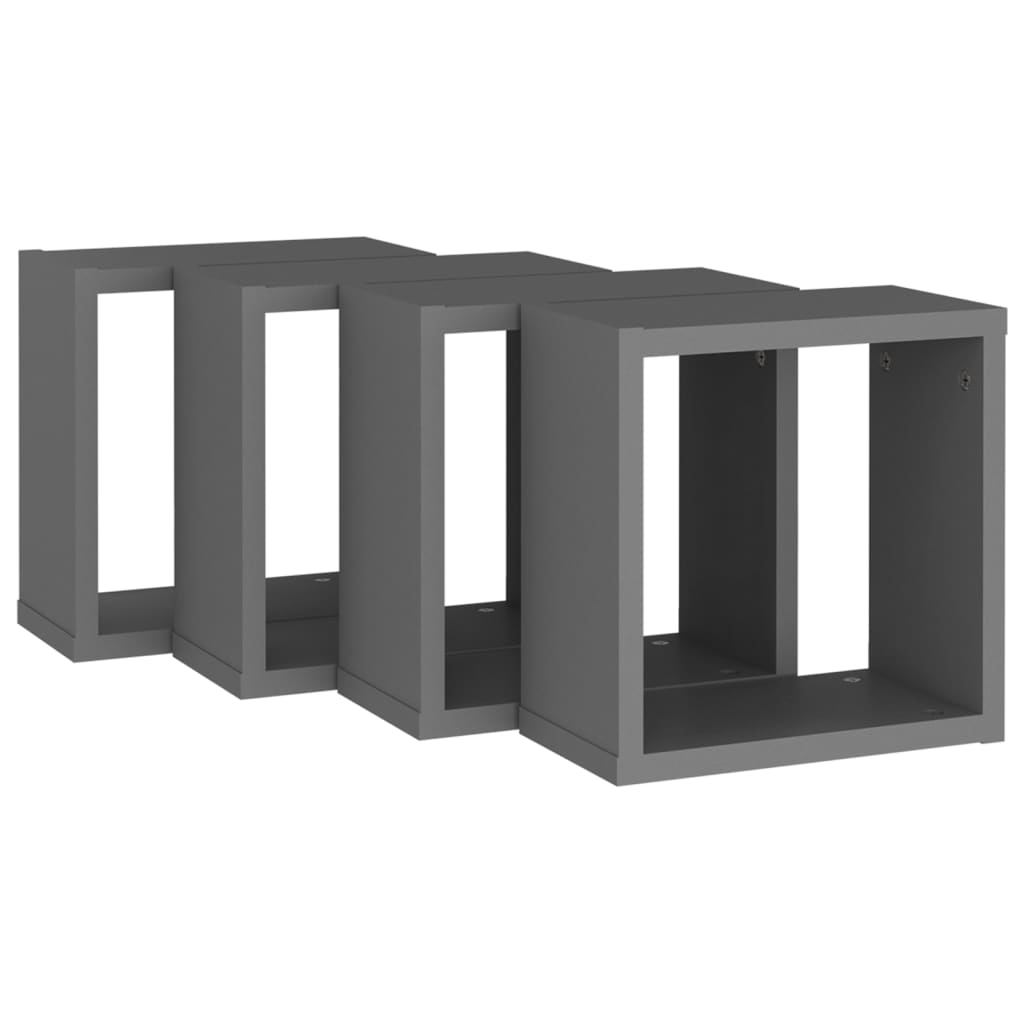 vidaXL Prateleiras de parede forma de cubo 4 pcs 30x15x30 cm cinzento