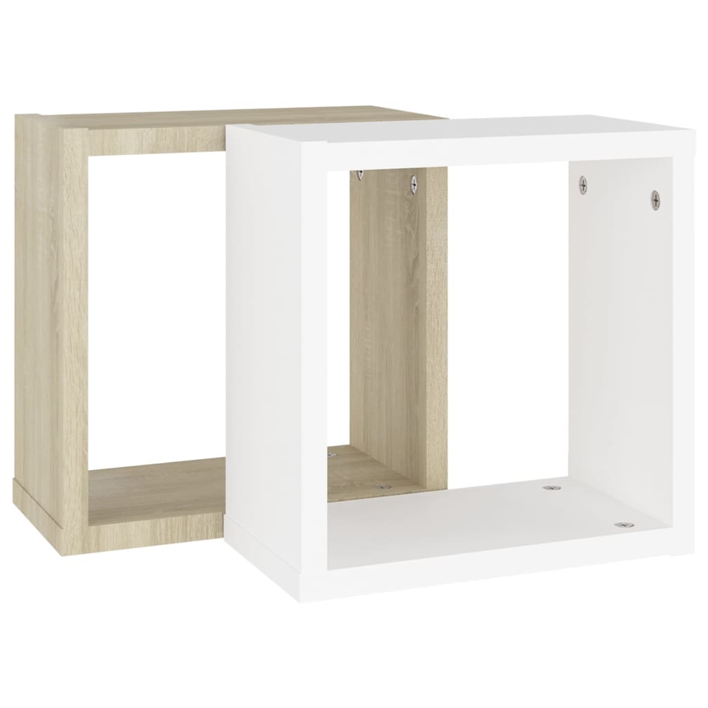 vidaXL Prateleiras parede forma de cubo 2 pcs 30x15x30cm branco/sonoma