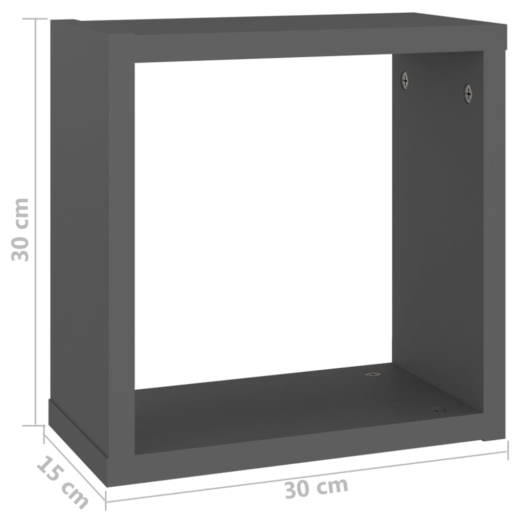 vidaXL Prateleiras de parede forma de cubo 4 pcs 30x15x30 cm cinzento