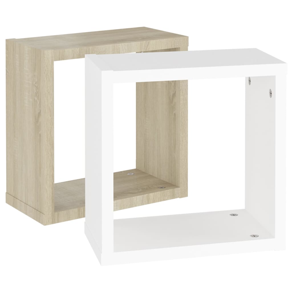 vidaXL Prateleiras parede forma de cubo 2 pcs 30x15x30cm branco/sonoma