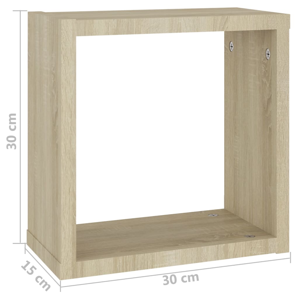 vidaXL Prateleiras parede forma de cubo 2 pcs 30x15x30cm branco/sonoma