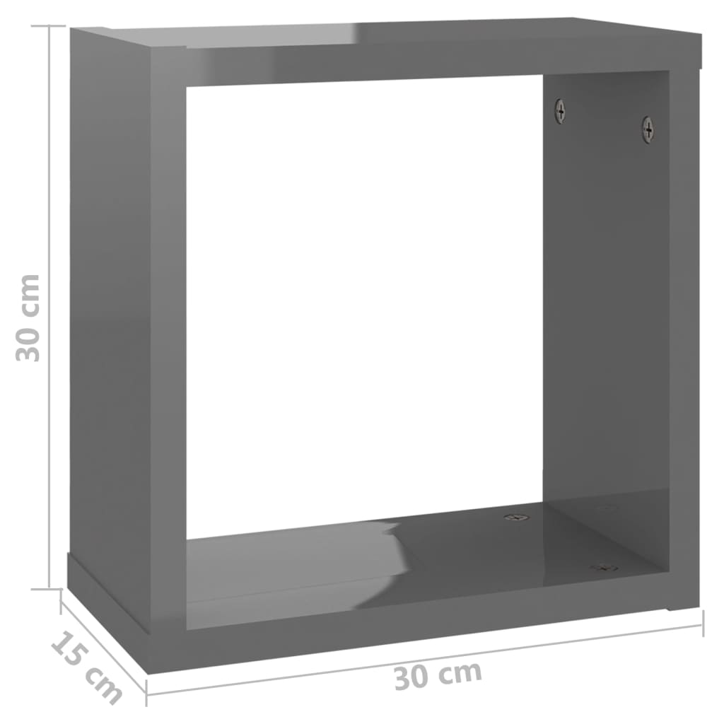 vidaXL Prateleiras parede forma de cubo 6 pcs 30x15x30 cm cinza brilh.