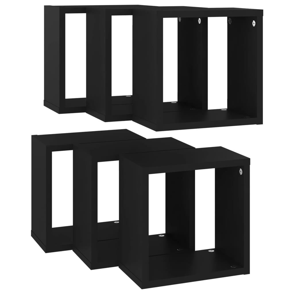 vidaXL Prateleiras de parede em forma de cubo 6 pcs 26x15x26 cm preto