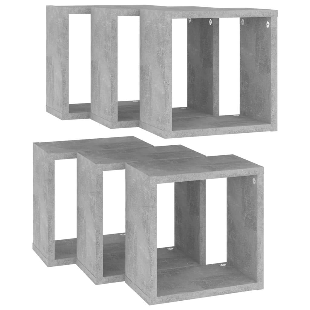 vidaXL Prateleiras parede forma de cubo 6pcs 26x15x26 cm cinza cimento