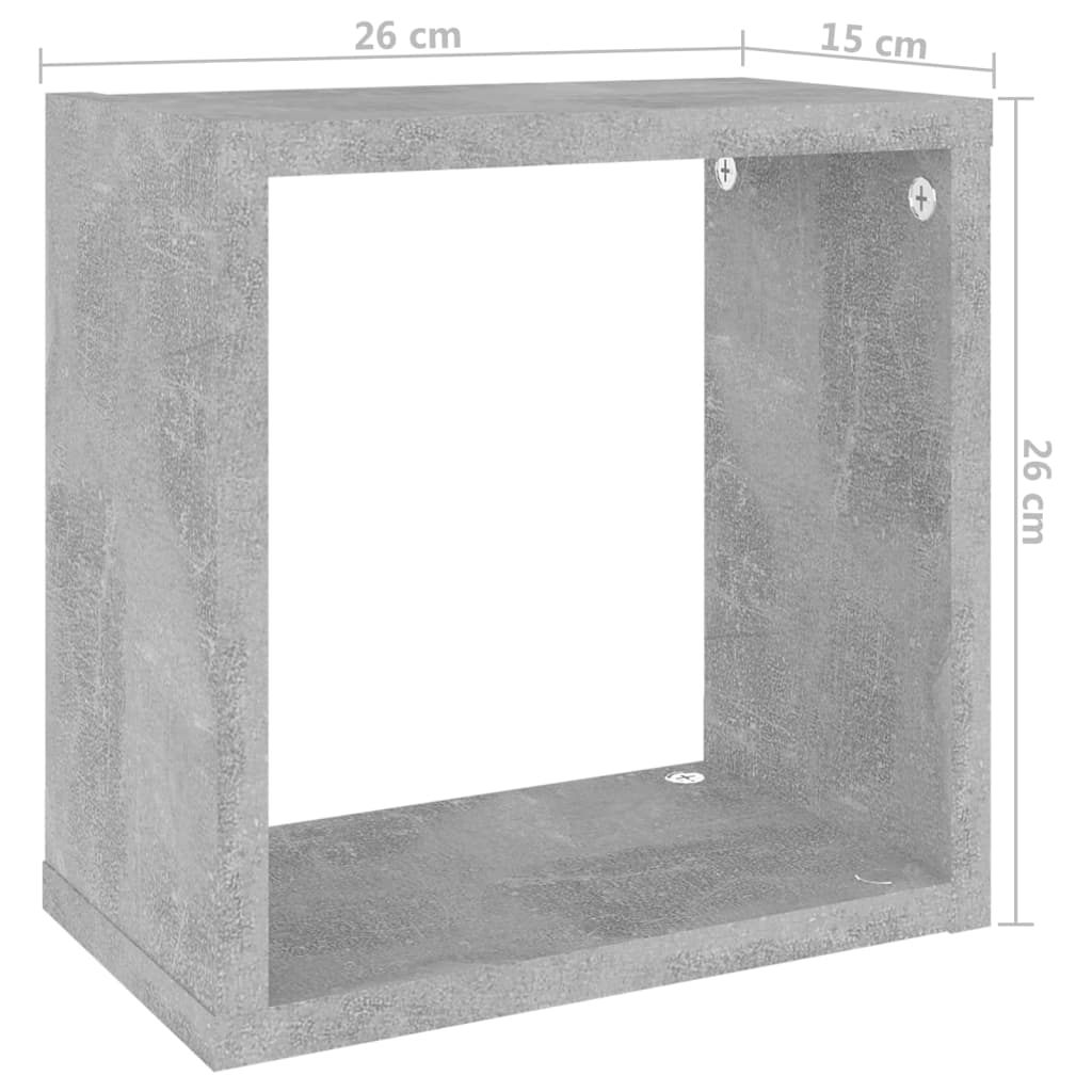 vidaXL Prateleiras parede forma de cubo 6pcs 26x15x26 cm cinza cimento