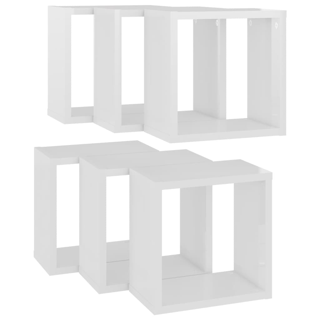 vidaXL Prateleiras parede forma de cubo 6pcs 26x15x26 cm branco brilh.