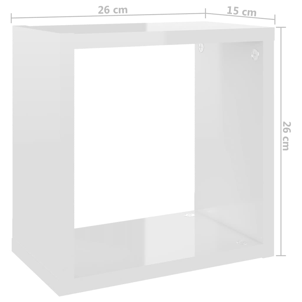 vidaXL Prateleiras parede forma de cubo 6pcs 26x15x26 cm branco brilh.