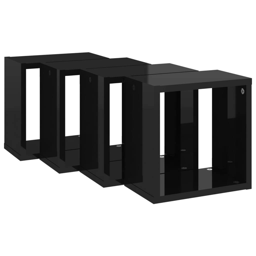 vidaXL Prateleiras parede forma de cubo 4 pcs 26x15x26 cm preto brilh.