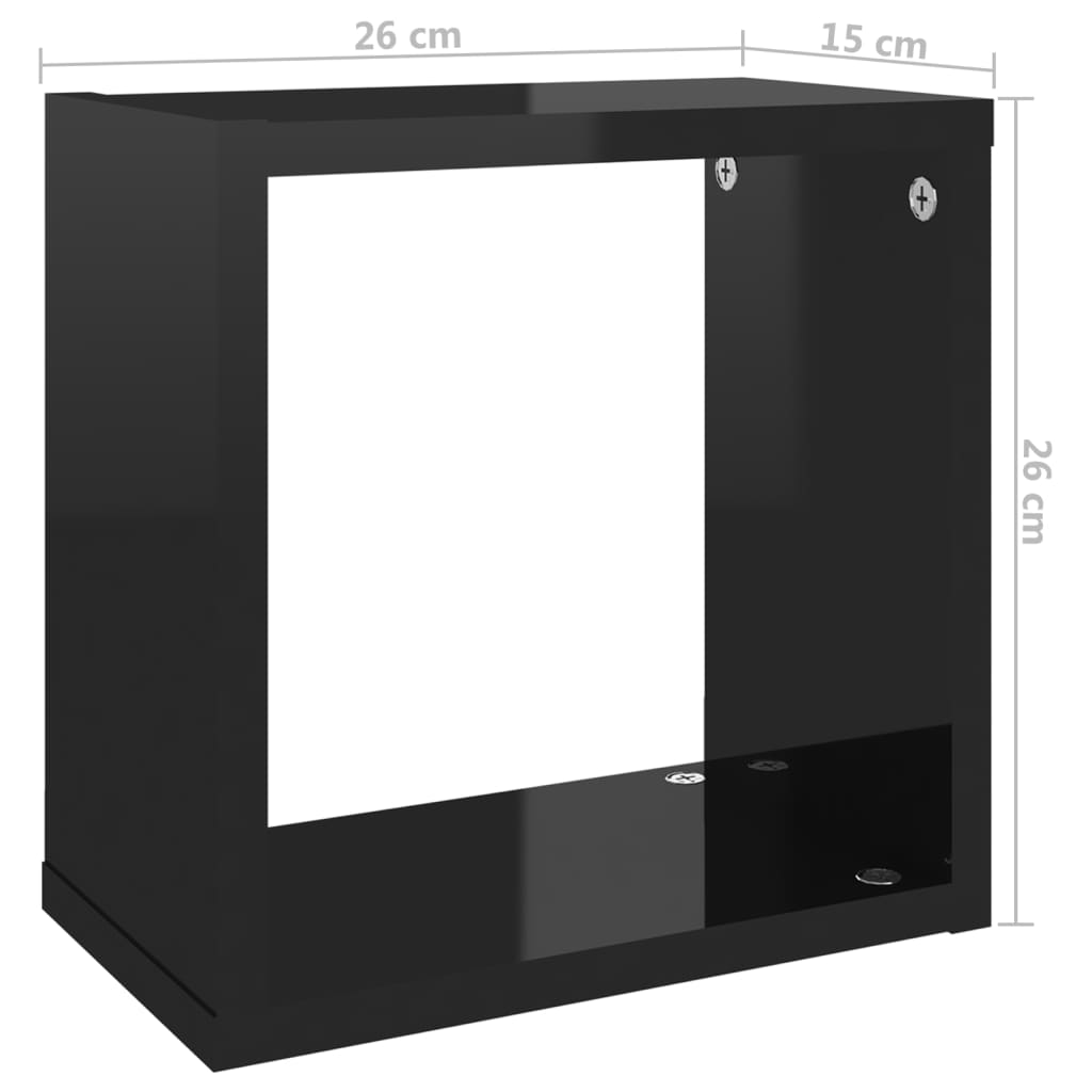 vidaXL Prateleiras parede forma de cubo 4 pcs 26x15x26 cm preto brilh.