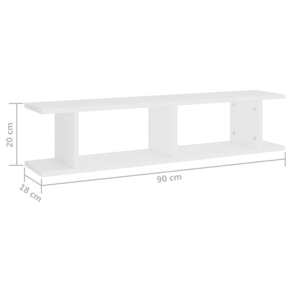 vidaXL Estantes de parede 2 pcs 90x18x20 cm contraplacado branco