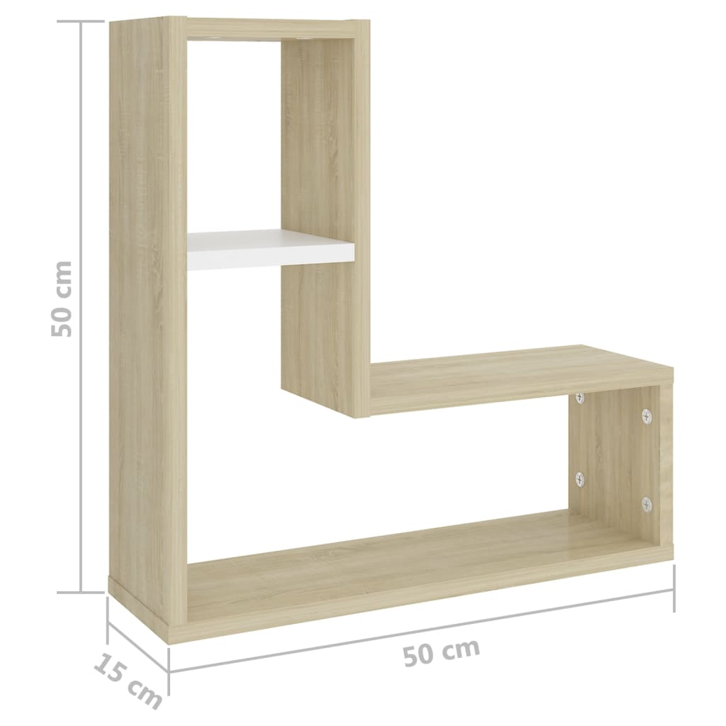 vidaXL Estantes de parede 2 pcs 50x15x50 cm contrapl. branco/sonoma