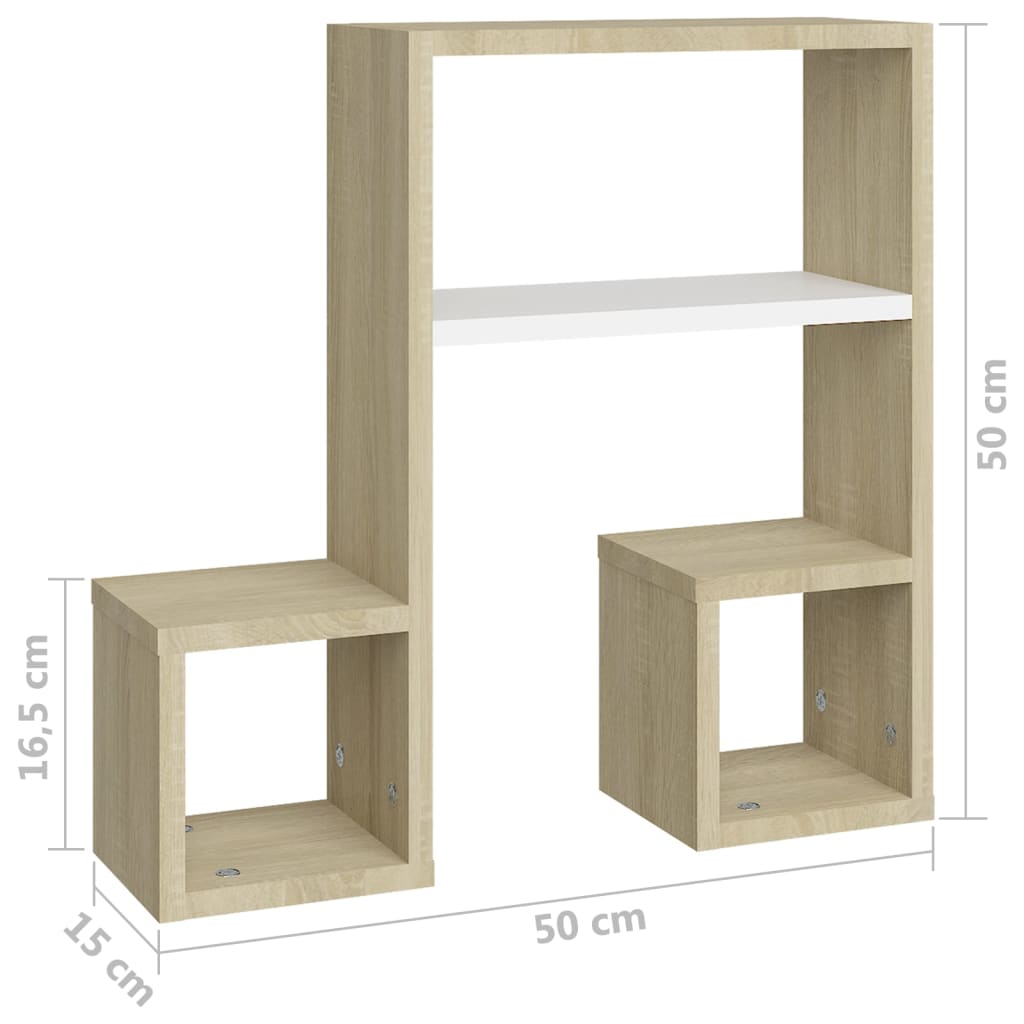 vidaXL Estantes de parede 2 pcs 50x15x50 cm contrapl. branco/sonoma