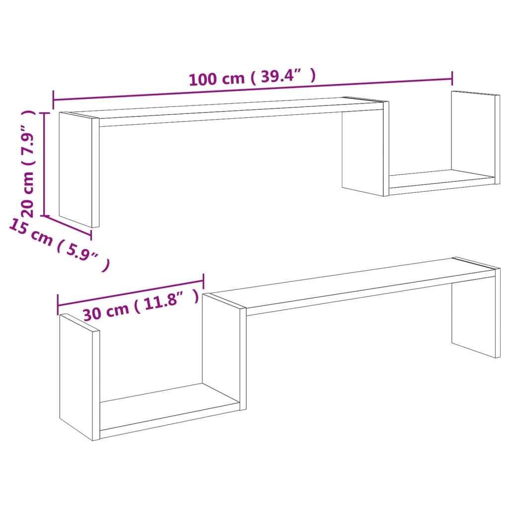 vidaXL Estantes de parede 2 pcs 100x15x20 cm contrapl. carvalho sonoma