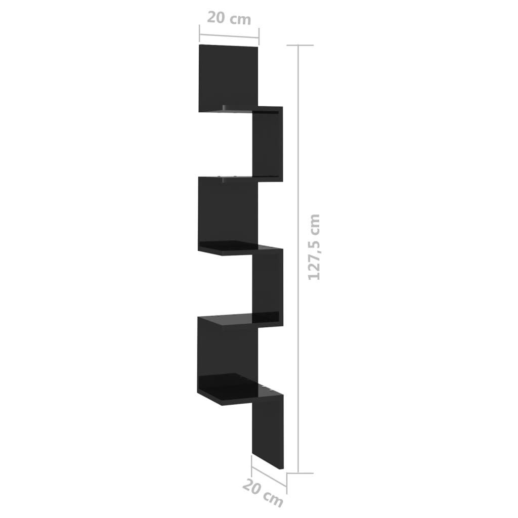 vidaXL Estante de canto p/ parede derivados de madeira preto brilhante