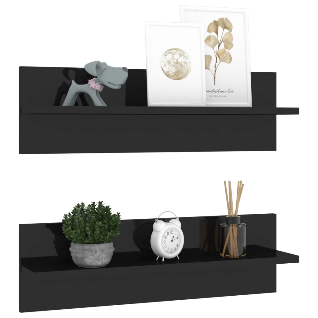 vidaXL Estantes de parede 2 pcs 60x11,5x18cm contrapl. preto brilhante