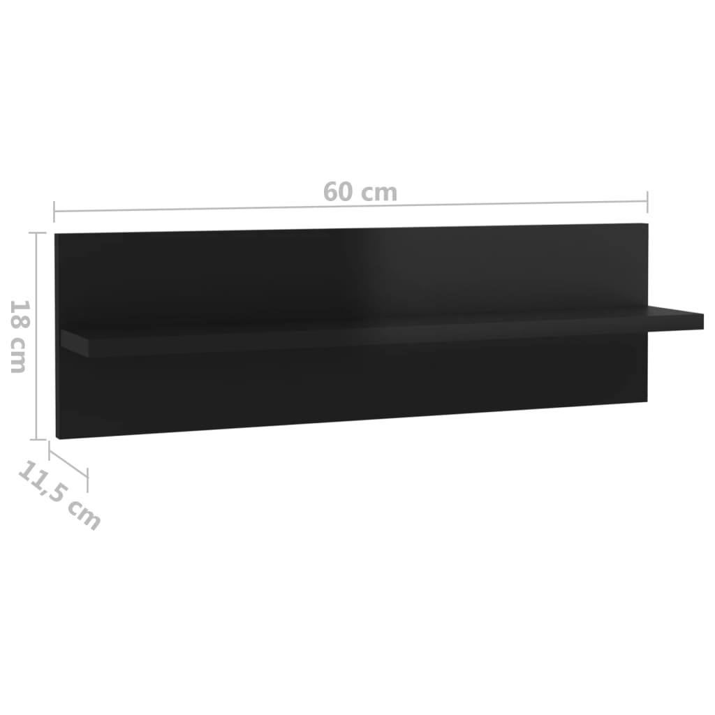 vidaXL Estantes de parede 2 pcs 60x11,5x18cm contrapl. preto brilhante