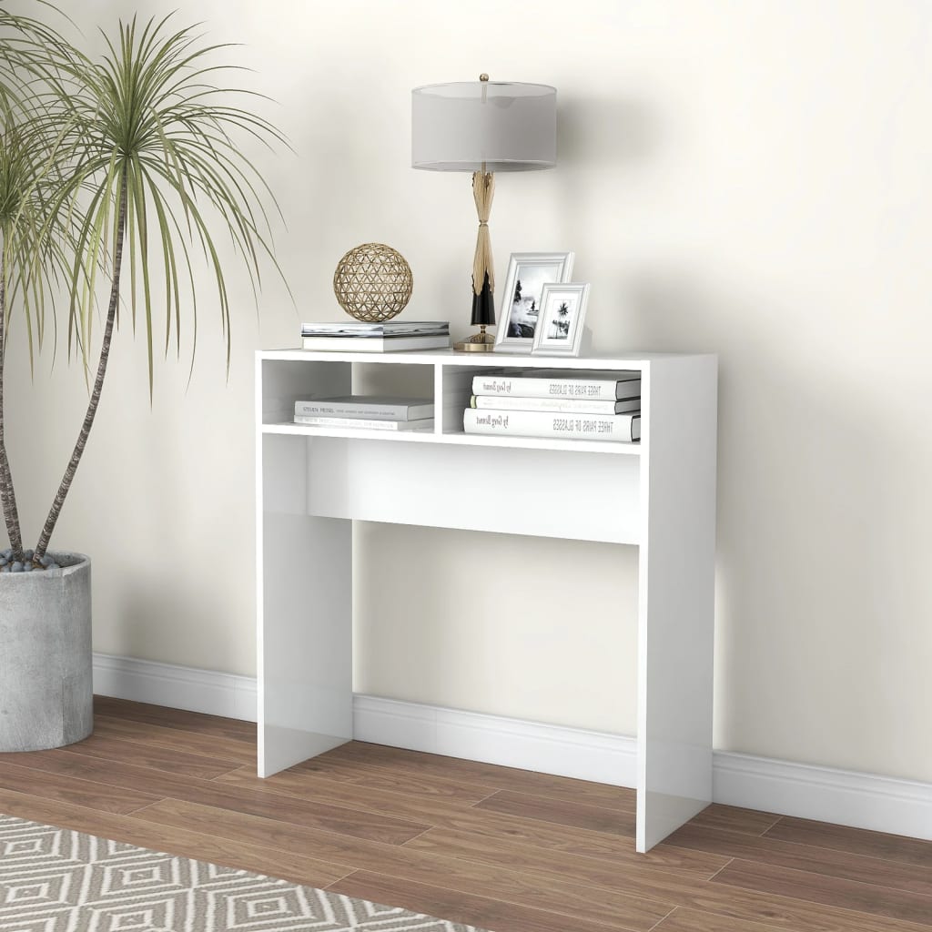 vidaXL Mesa consola 78x30x80 cm contraplacado branco brilhante