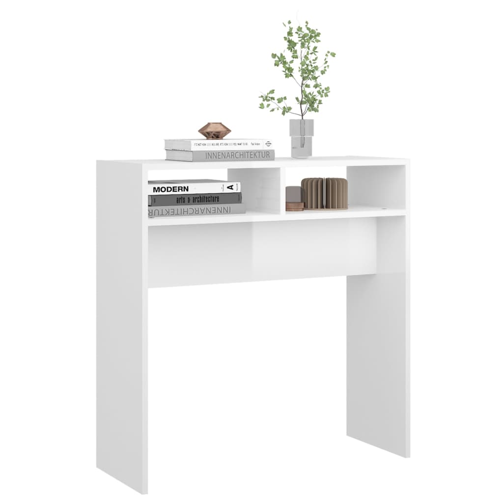 vidaXL Mesa consola 78x30x80 cm contraplacado branco brilhante