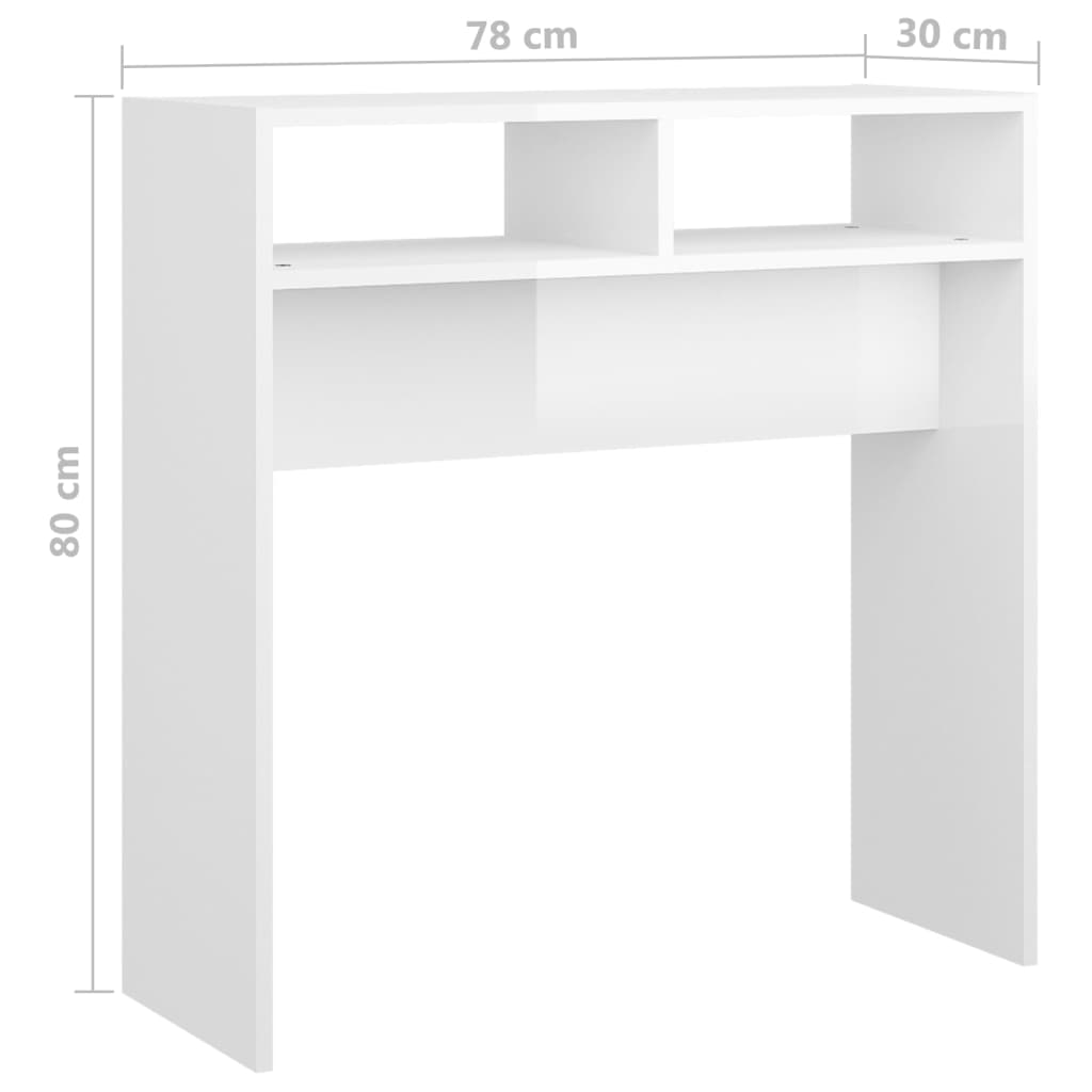 vidaXL Mesa consola 78x30x80 cm contraplacado branco brilhante