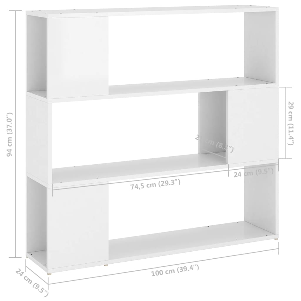 vidaXL Estante/divisória 100x24x94 cm branco brilhante