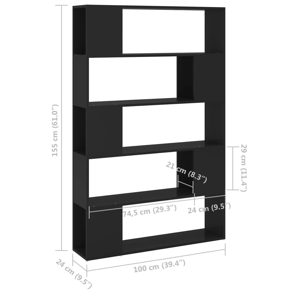 vidaXL Estante/divisória 100x24x155 cm derivados de madeira preto