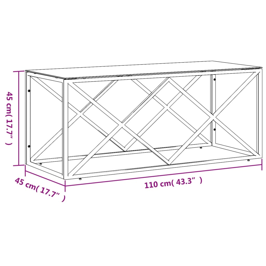 vidaXL Mesa de centro 110x45x45 cm aço inoxidável e vidro