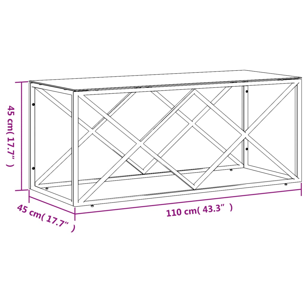 vidaXL Mesa de centro 110x45x45 cm aço inoxidável e vidro