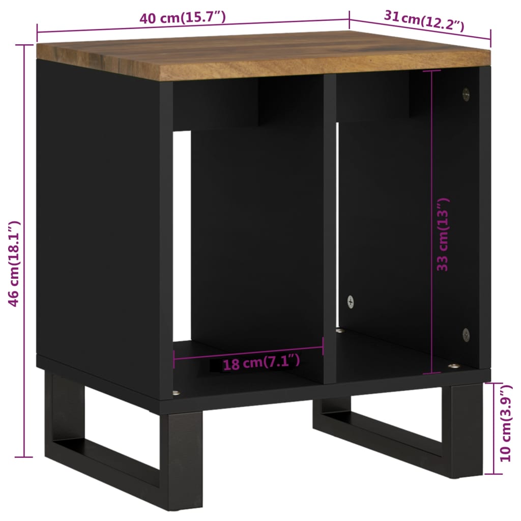 vidaXL Mesa apoio 40x31x46 cm madeira mangueira maciça/deriv. madeira