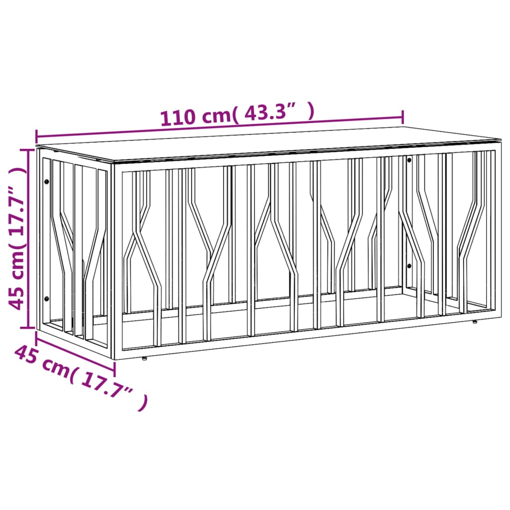 vidaXL Mesa de centro 110x45x45 cm aço inoxidável e vidro