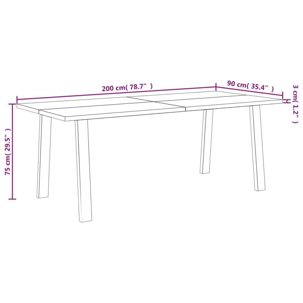 vidaXL Mesa de jantar 200x90x76 madeira de acácia maciça