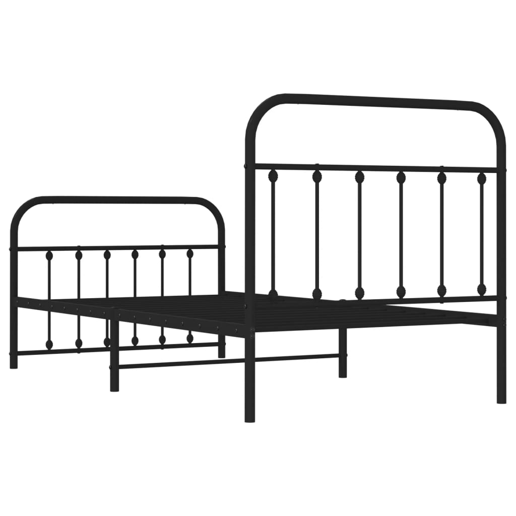 vidaXL Estrutura de cama com cabeceira e pés 100x190 cm metal preto