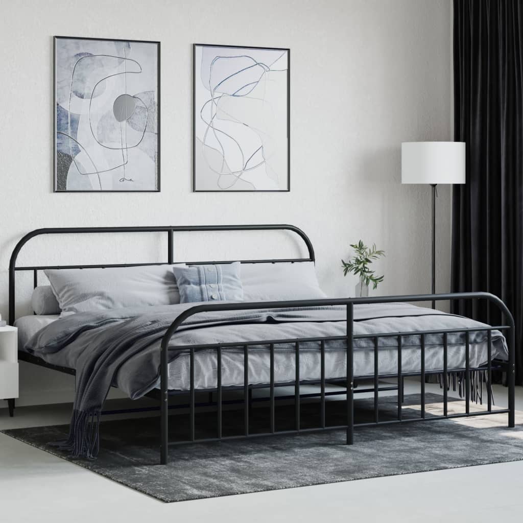 vidaXL Estrutura de cama com cabeceira e pés 193x203 cm metal preto