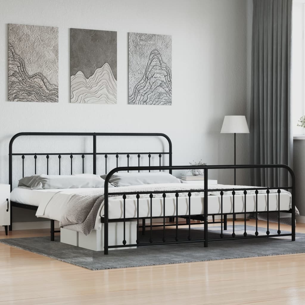 vidaXL Estrutura de cama com cabeceira e pés 193x203 cm metal preto