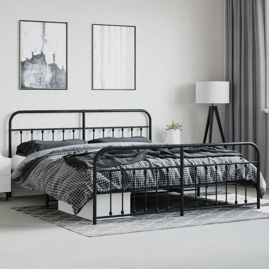 vidaXL Estrutura de cama com cabeceira e pés 193x203 cm metal preto