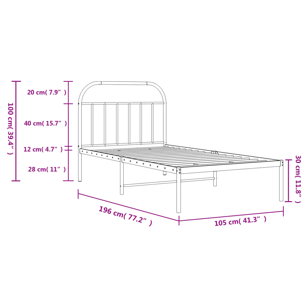 vidaXL Estrutura de cama com cabeceira 100x190 cm metal branco