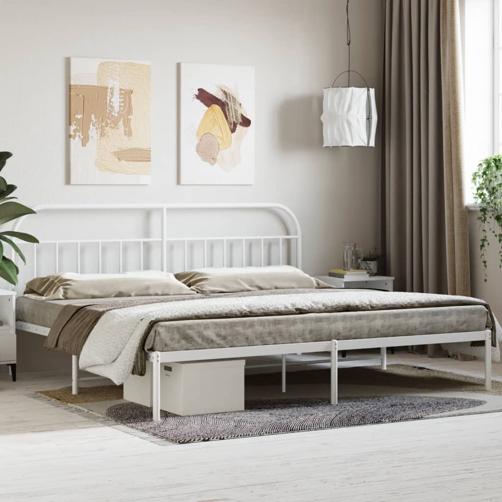 vidaXL Estrutura de cama com cabeceira 193x203 cm metal branco