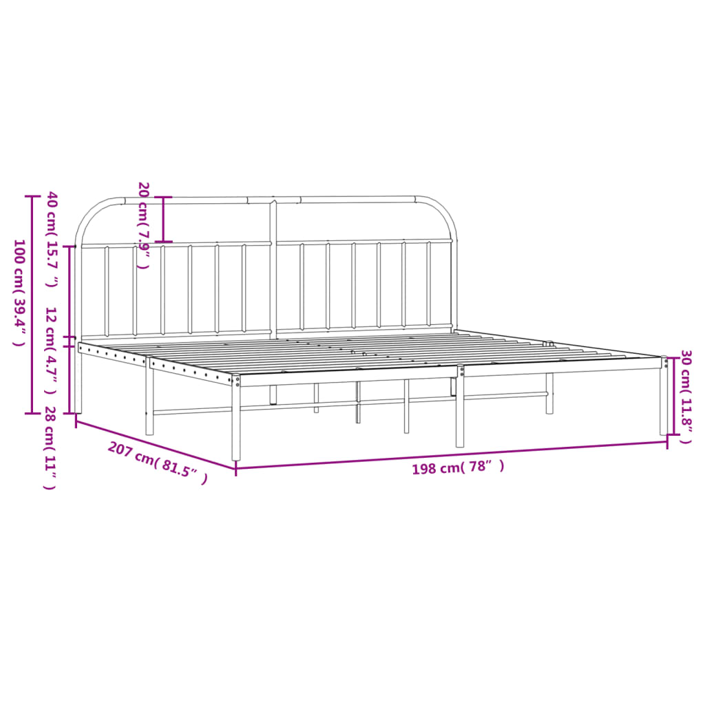 vidaXL Estrutura de cama com cabeceira 193x203 cm metal branco