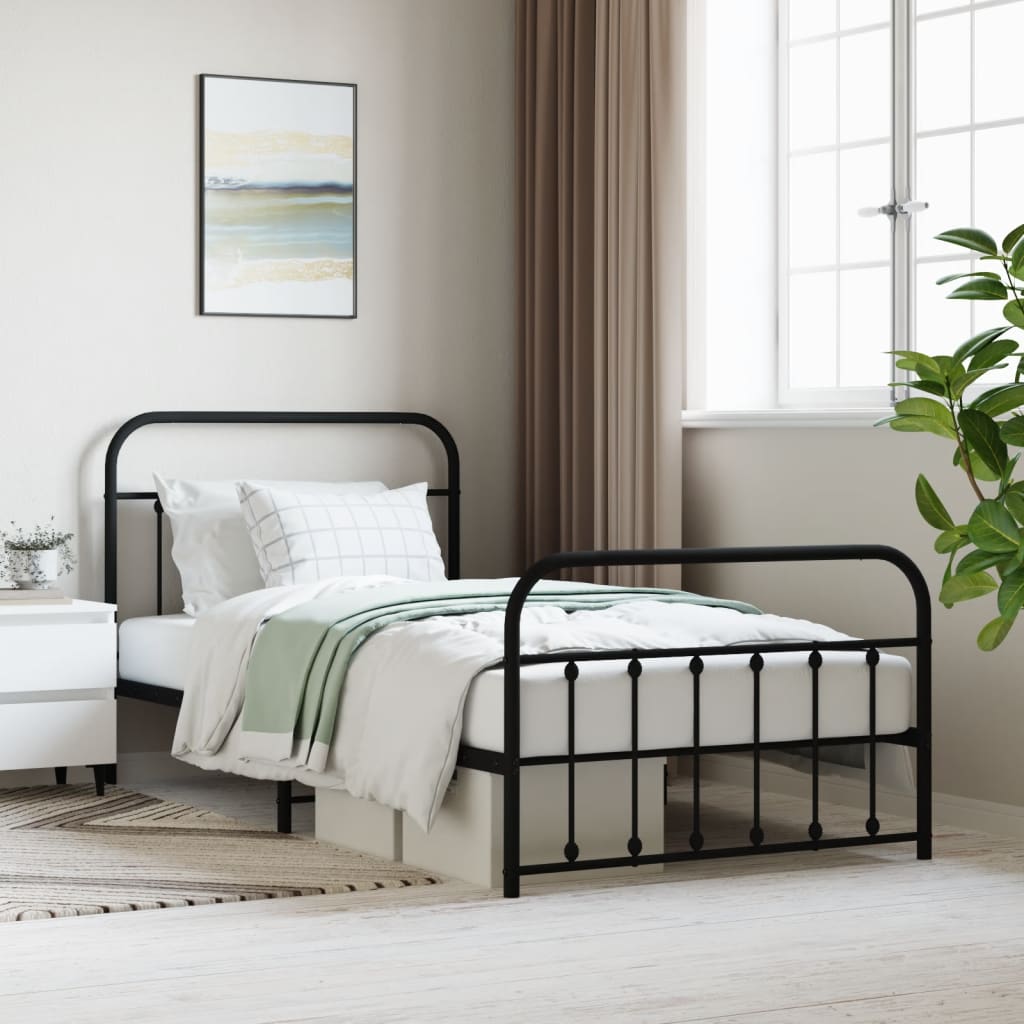 vidaXL Estrutura de cama com cabeceira e pés 107x203 cm metal preto