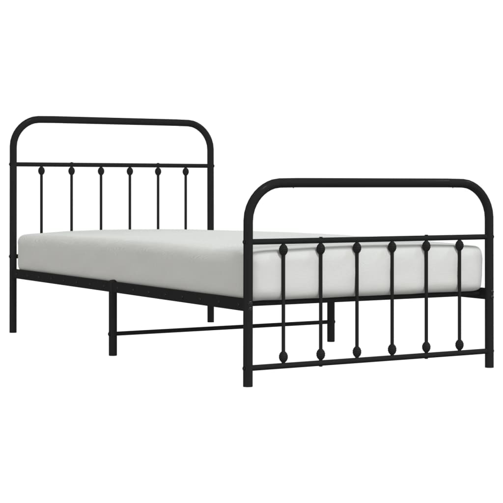 vidaXL Estrutura de cama com cabeceira e pés 107x203 cm metal preto