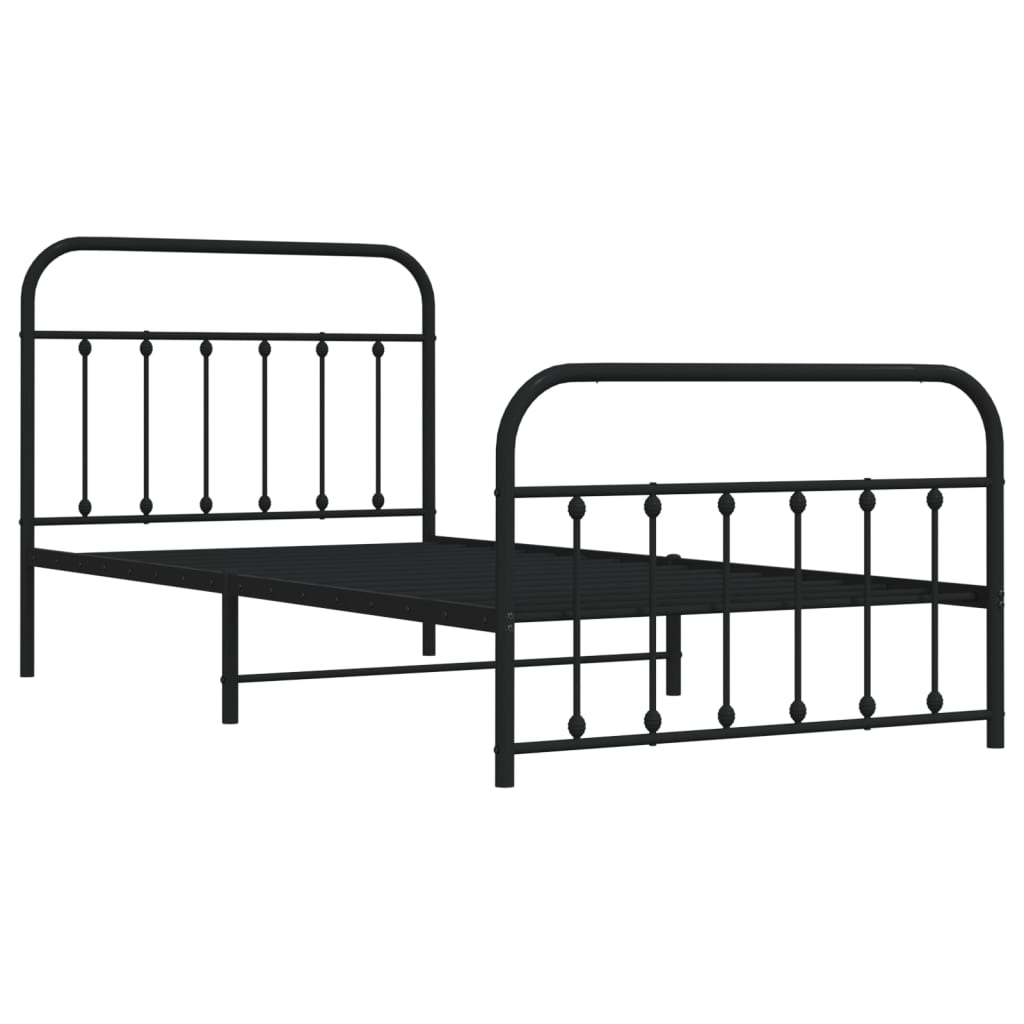 vidaXL Estrutura de cama com cabeceira e pés 107x203 cm metal preto