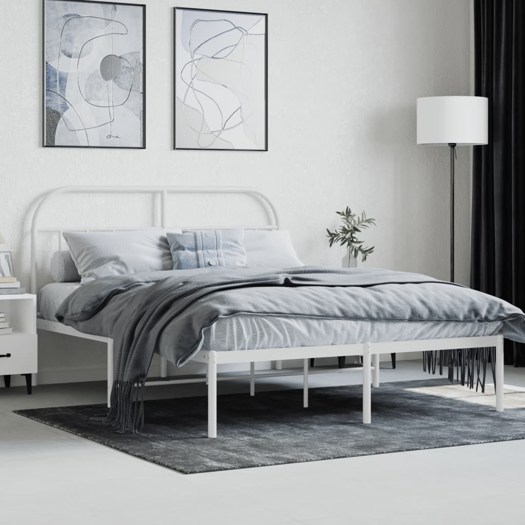 vidaXL Estrutura de cama com cabeceira 140x190 cm metal branco