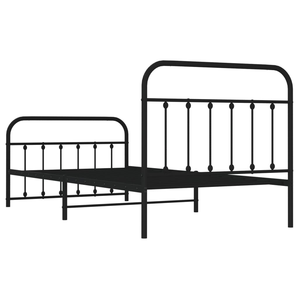 vidaXL Estrutura de cama com cabeceira e pés 107x203 cm metal preto