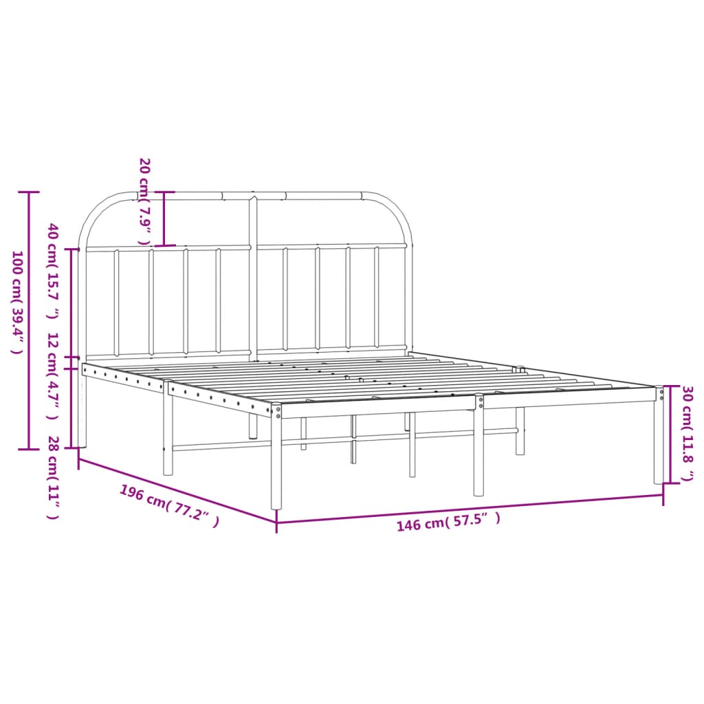 vidaXL Estrutura de cama com cabeceira 140x190 cm metal branco